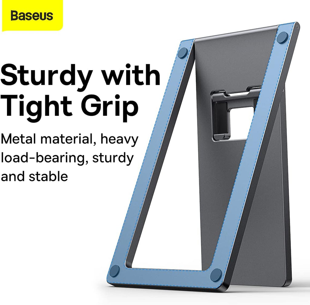 Baseus Metal Stand Desktop Holder, Fully Foldable Holder for Desk, Desktop Mobile Phone Cradle Dock — For Phones (Foldable) — Grey