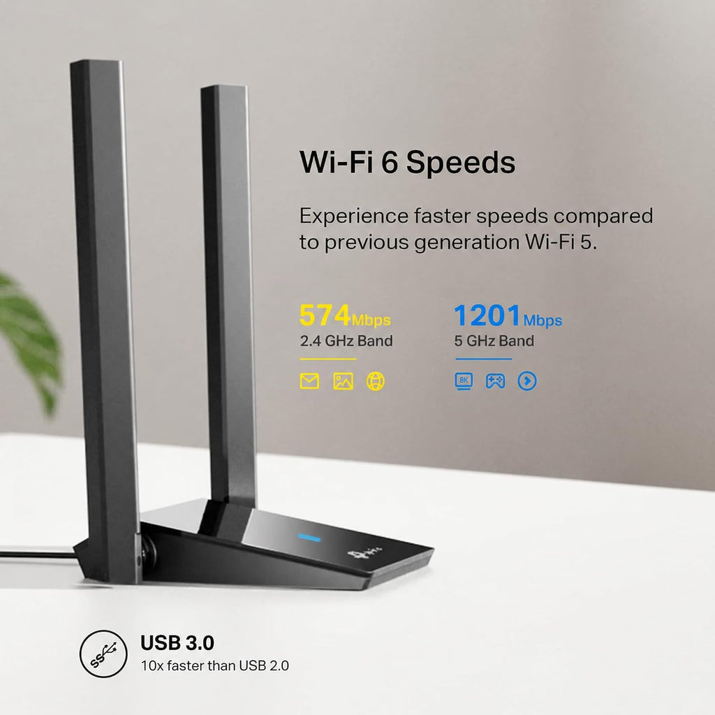 TP-Link WiFi 6 USB Adapter for Desktop PC - (Archer TX20U Plus) AX1800 Wireless Network Adapter with 2.4GHz, 5GHz, High Gain Dual Band 5dBi Antenna, WPA3, Supports Windows 11/10