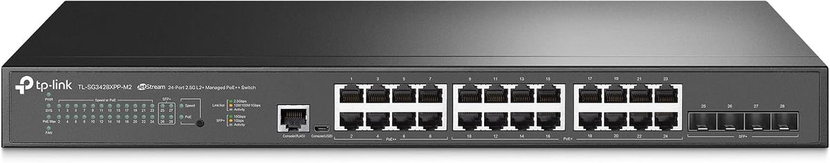 Tp-Link Omada Sg3428Xpp-M2 | 24 Port 2.5 Gb Poe Switch, 4 X 10 Ge Sfp+ 16 Poe+ And 8 Poe++ Ports@500W L2+ Smart Managed Sdn Integrated Ipv6 Vlan, Acl, Qos, Igmp Snooping
