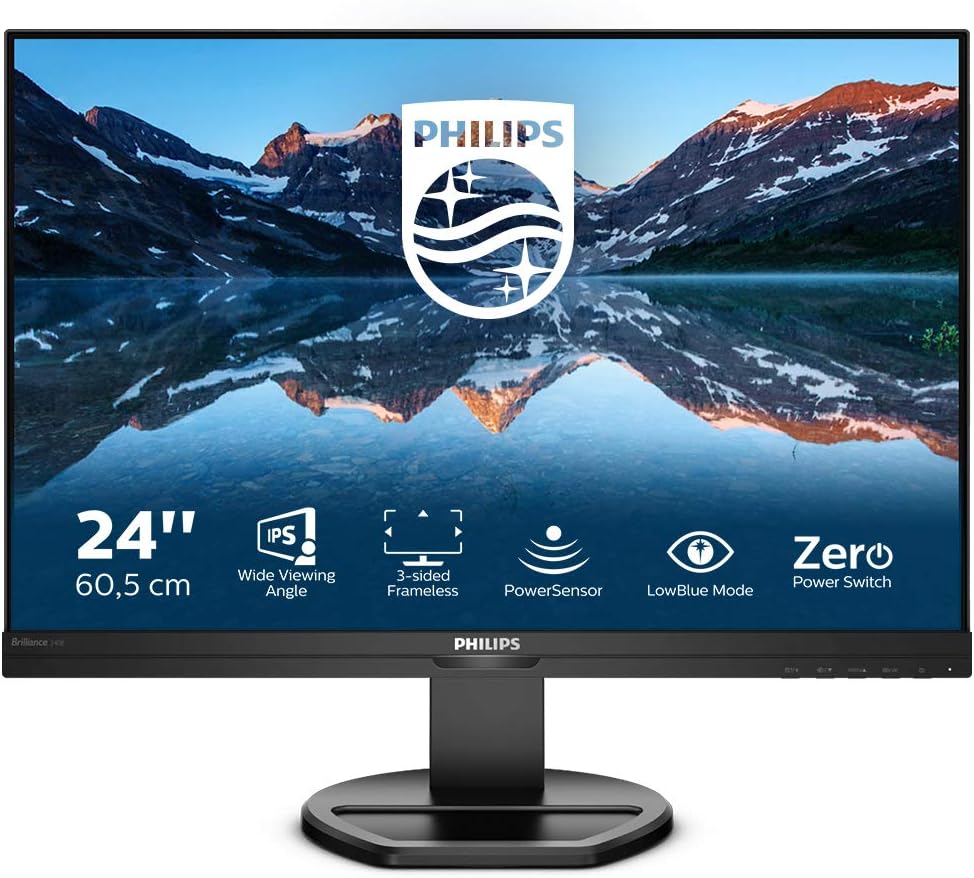 Philips 240B9-24 inch WUXGA Monitor, 75Hz, 4ms, IPS, Speakers, Height Adjust, USB Hub (1920 x 1200, 300 cd/m² HDMI/DVI/VGA/DP/USB 3.2) — No Webcam