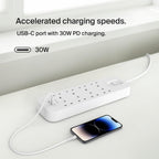 Belkin 8-Outlet Surge Protector Power Strip, Wall-Mountable with 8 AC Outlets, 2M Power Cord, & Green Indicator Light - 2 USB-C Ports w/USB-C PD Fast Charging - 900 Joules of Protection