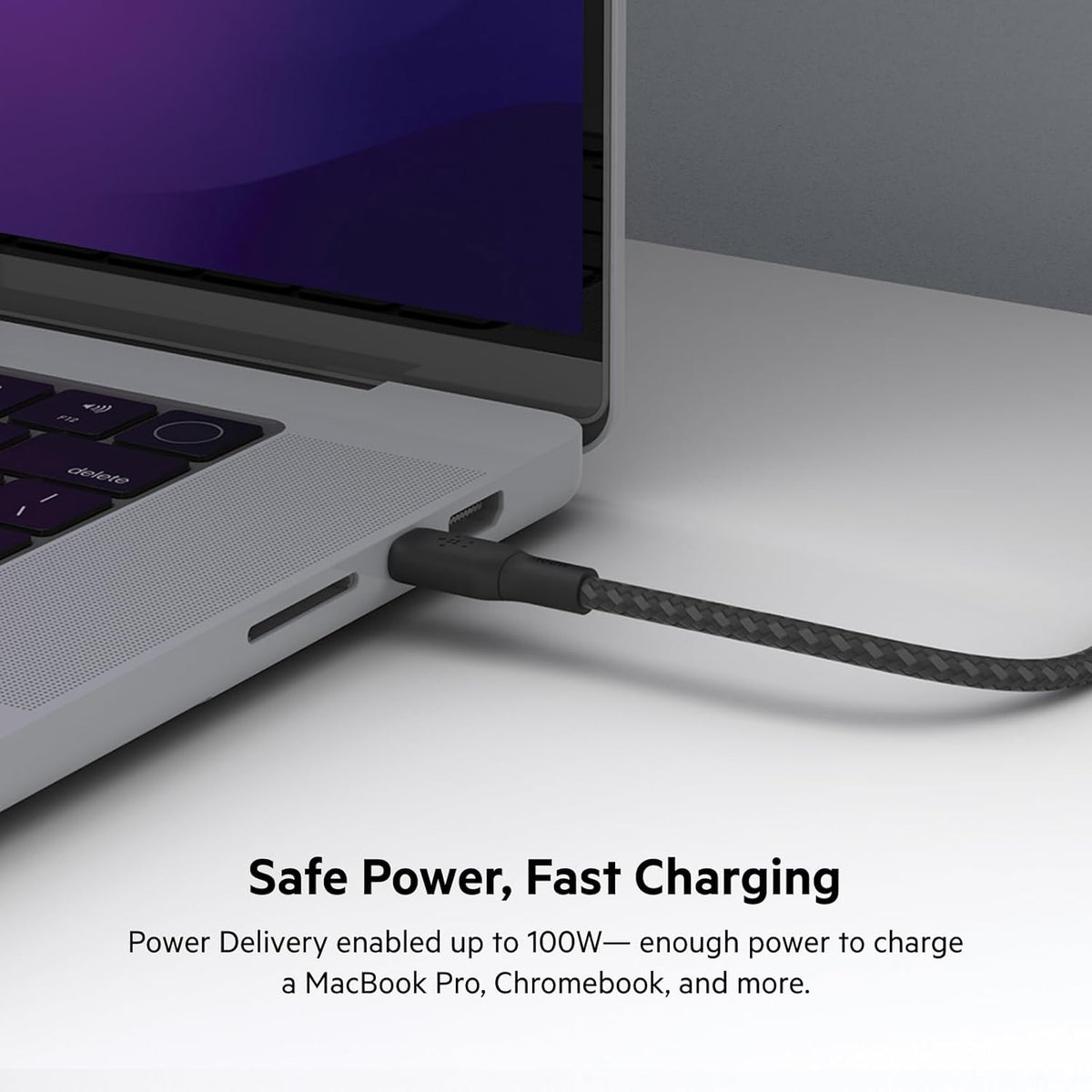 Belkin USB Type C to C Cable, 100W Power Delivery USB-IF Certified 2.0 USB C Charger Cable with Double Braided Nylon Exterior for iPhone 16, 15, iPad, MacBook, Galaxy, Pixel and More -2 m, black