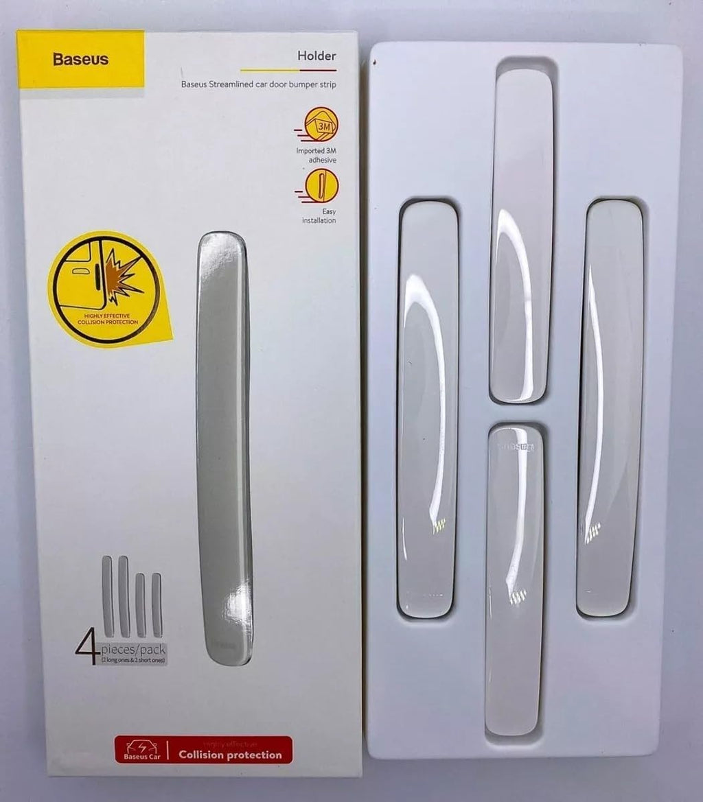 Baseus Bumper Strips, 4Pcs Anti-Collision Protector Strips Adhesive Door Stopper Wall For Car Doors,Bumper(2Long&Short/Pack) White — White