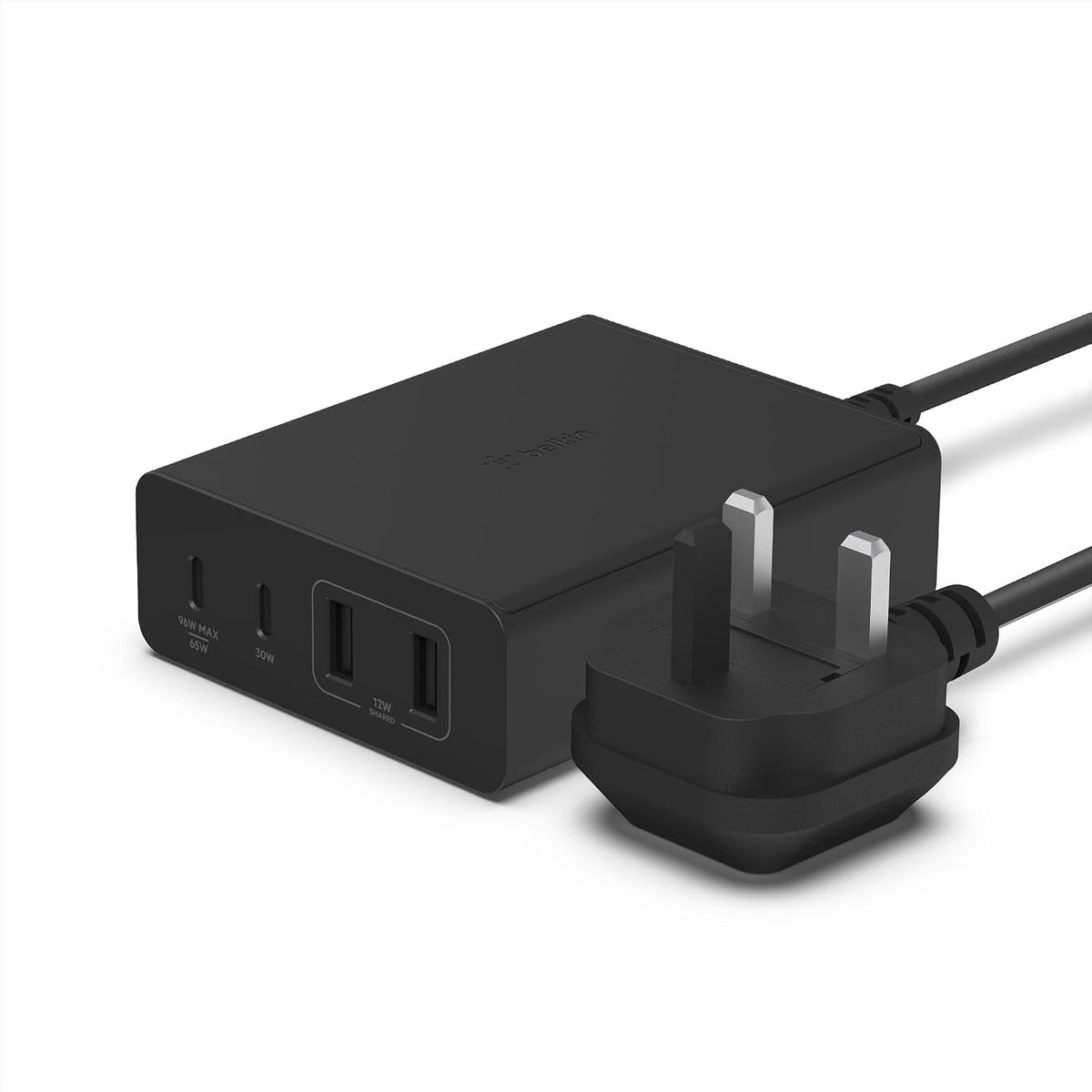 Belkin 108W GaN USB Charging Station for Multiple Devices, 2 USB Type C and 2 USB A Fast Desktop Charger Dock Hub for MacBook, Pro, Air, iPhone, Plus, Pro, Max, iPad, Samsung Galaxy, Pixel and More