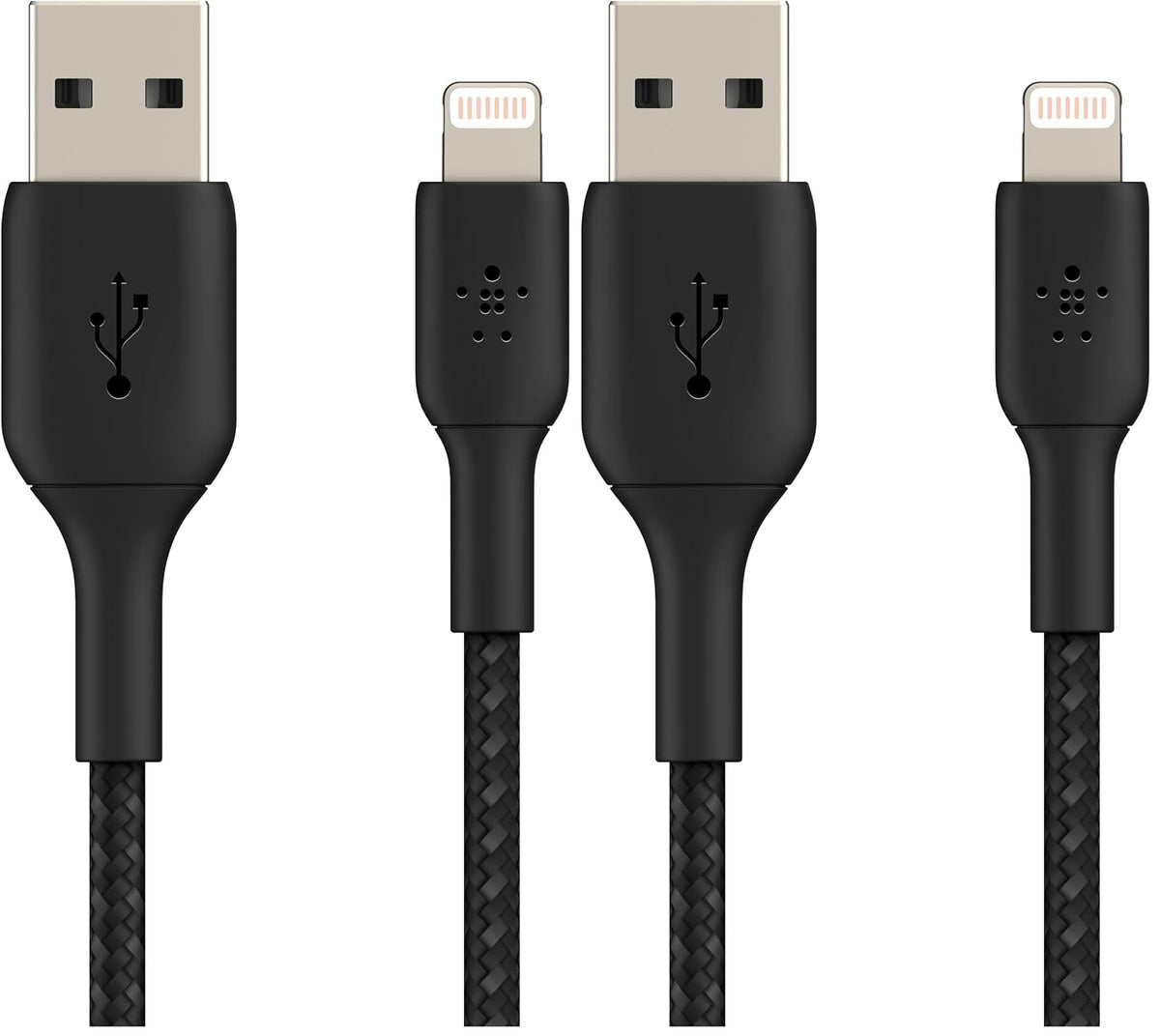 Belkin Cable Braided A to Lightning 1M BLK (Pack of 2)