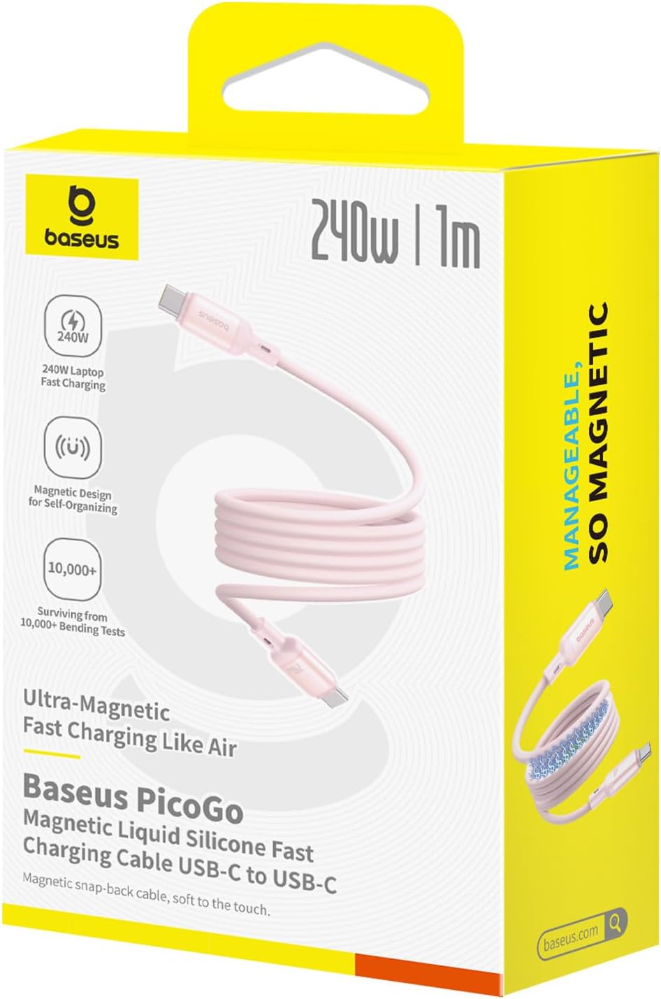 Baseus PicoGo Magnetic USB-C to USB-C Cable 240W — 1m — Baby Pink