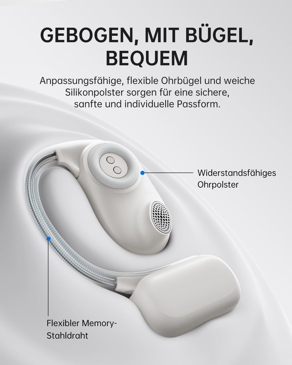 Baseus Bowie MF1 Open-Ear Headphones Bluetooth, Directional Acoustics, Powerful Bass, Ultralight, IPX4 Waterproof, ENC Microphones — White