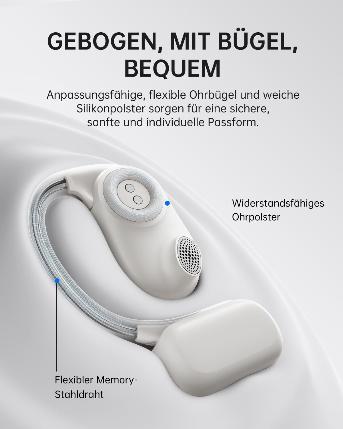 Baseus Bowie MF1 Open-Ear Headphones Bluetooth, Directional Acoustics, Powerful Bass, Ultralight, IPX4 Waterproof, ENC Microphones — White