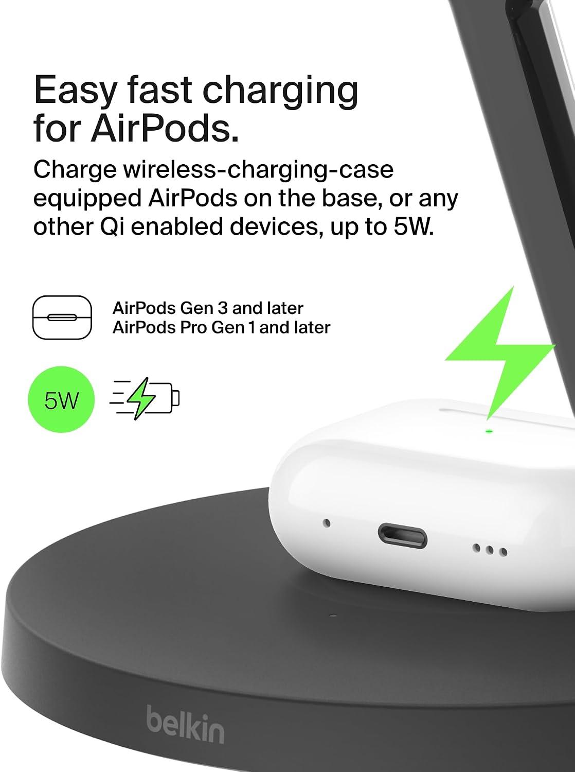 Belkin BoostCharge 3-in-1 Qi2 charger, MagSafe compatible wireless charging station, Qi2 Wireless Charger for Apple iPhone 17 Series, Air, Apple Watch, AirPods with Non-Slip Base, PSU Included - Black