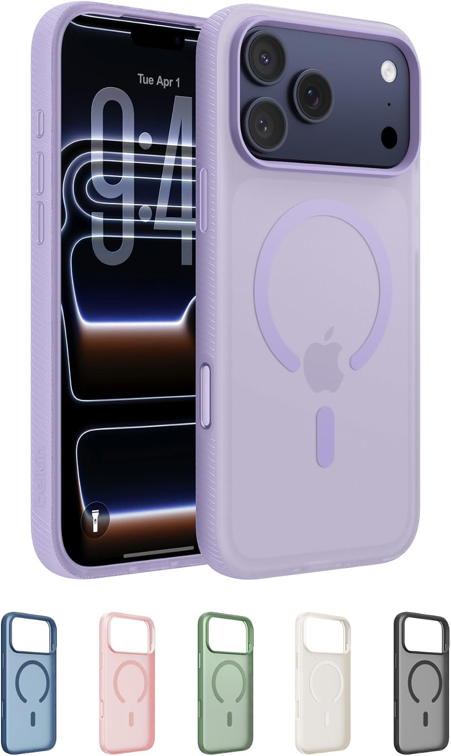 Belkin SheerForce Grip MagSafe Compatible iPhone 17 Pro Max Case with Slim Design & Anti-Slip Side Lines - Magnetic, Transparent, & Shockproof Protective iPhone Case - Lavender
