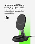 Belkin BoostCharge Pro 15W convertible magnetic wireless charging stand, MagSafe compatible fast Qi2 wireless charger, magnetic fast charger for Apple iPhone 17/16/15, Air, AirPods, PixelSnap - Black