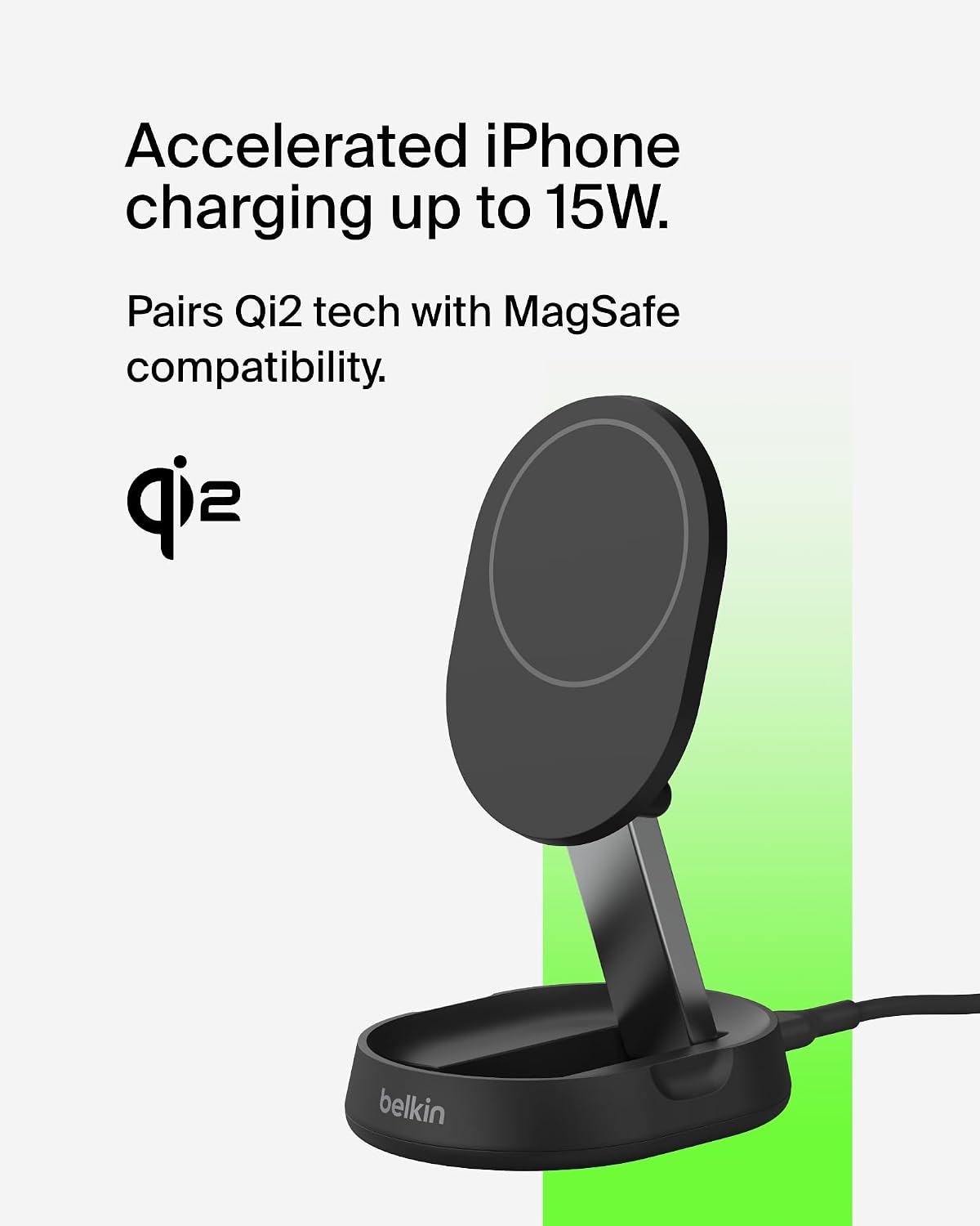 Belkin BoostCharge Pro 15W convertible magnetic wireless charging stand, MagSafe compatible fast Qi2 wireless charger, magnetic fast charger for Apple iPhone 17/16/15, Air, AirPods, PixelSnap - Black