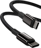 Baseus USB C Cable, 100W PD 5A QC 4.0 Fast Charging USB C to USB C Cable, Zinc Alloy Nylon Braided Type C Data Cable — 6.6FT — Black