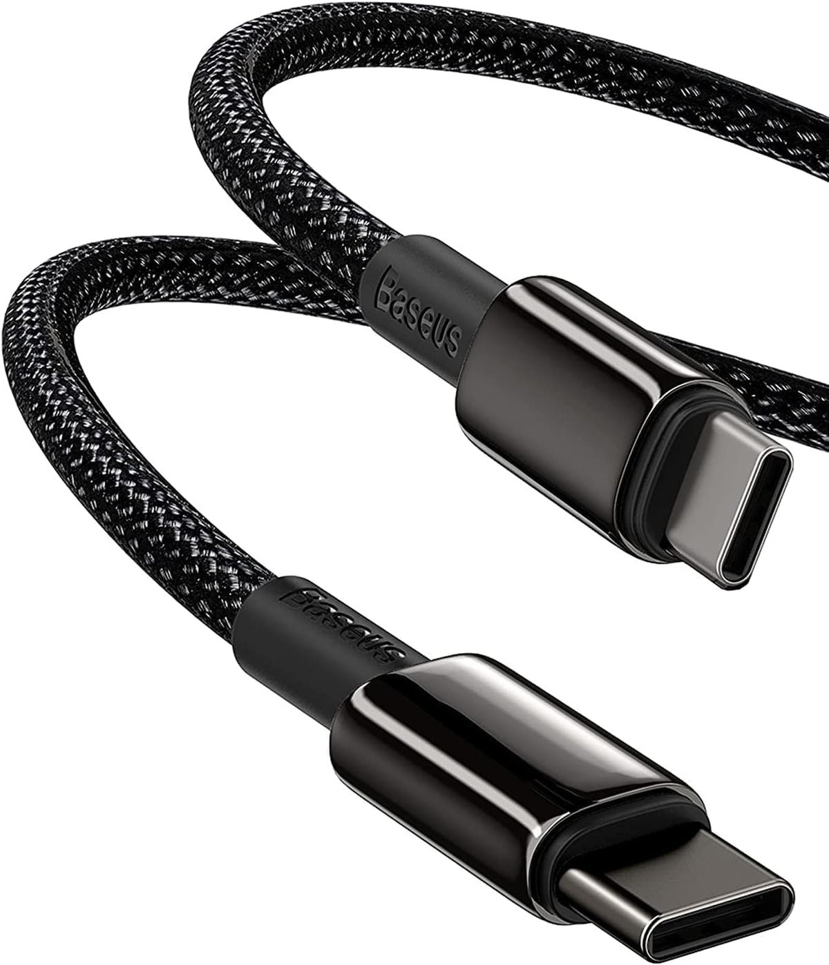 Baseus USB C Cable, 100W PD 5A QC 4.0 Fast Charging USB C to USB C Cable, Zinc Alloy Nylon Braided Type C Data Cable — 6.6FT — Black