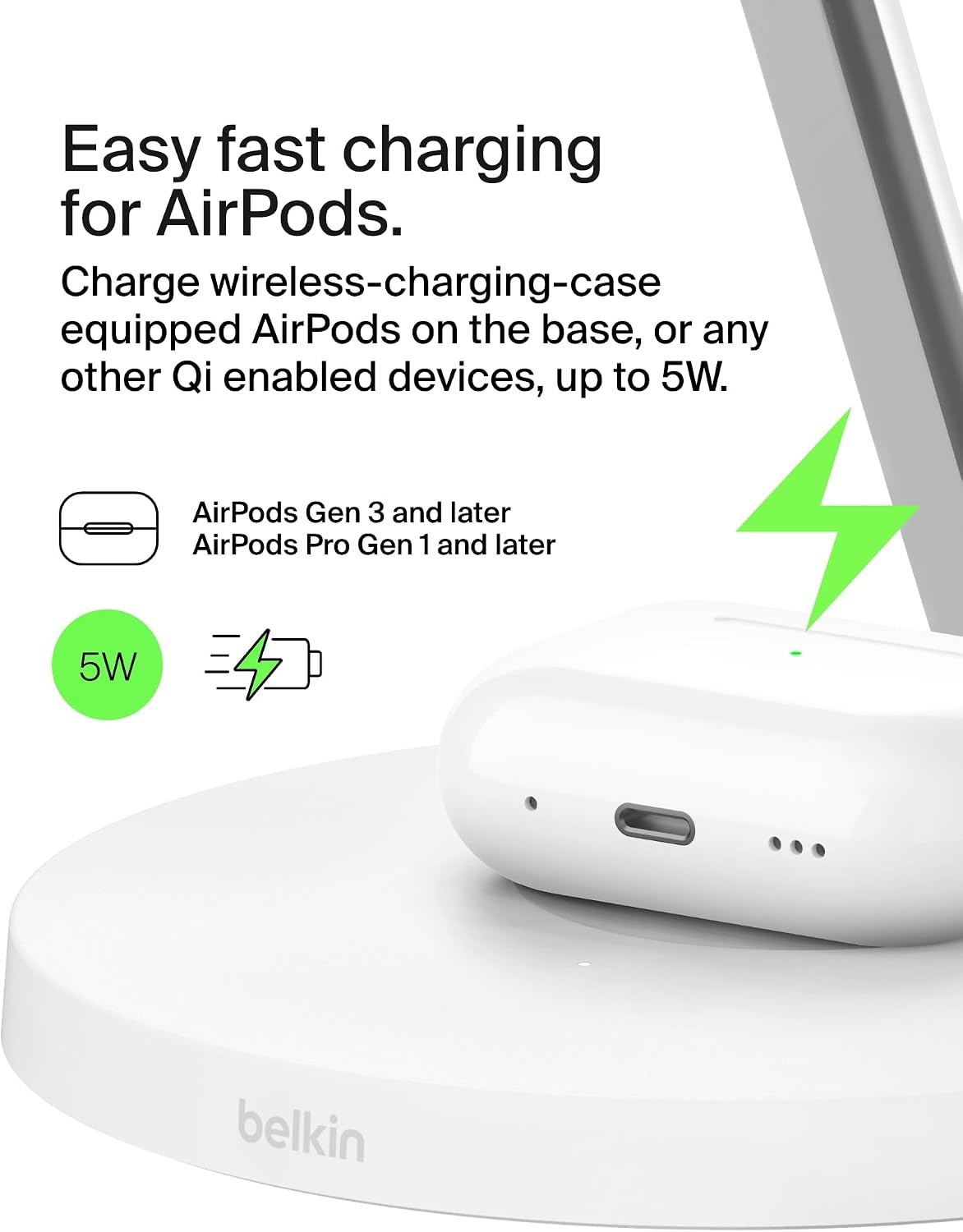 Belkin BoostCharge 3-in-1 Qi2 charger, MagSafe compatible wireless charging station, Qi2 Wireless Charger for Apple iPhone 17 Series, Air, Apple Watch, AirPods with Non-Slip Base, PSU Included - White
