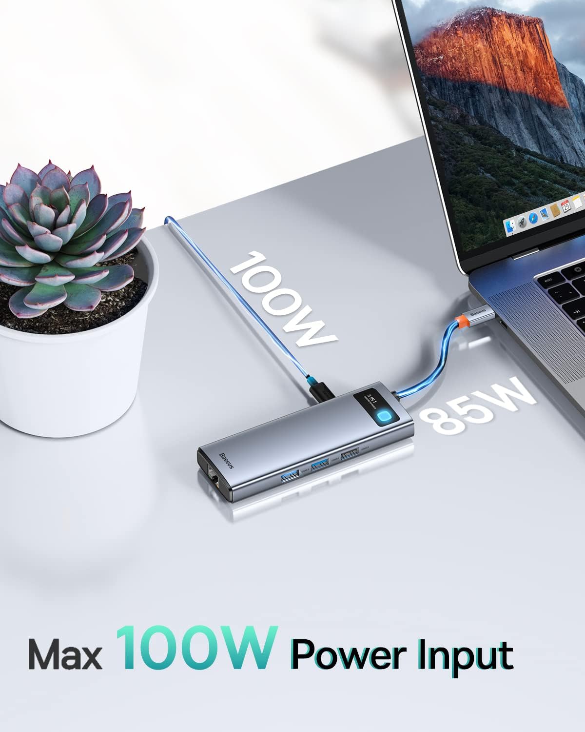 Baseus USB C HUB Dual 4K HDMI Display, 9 in 1 Docking Station 2 HDMI Dual Monitor, Gigabit Ethernet, 100W PD, SD/TF Card Reader, 3 USB, USB C Multiport Adapter — Silver