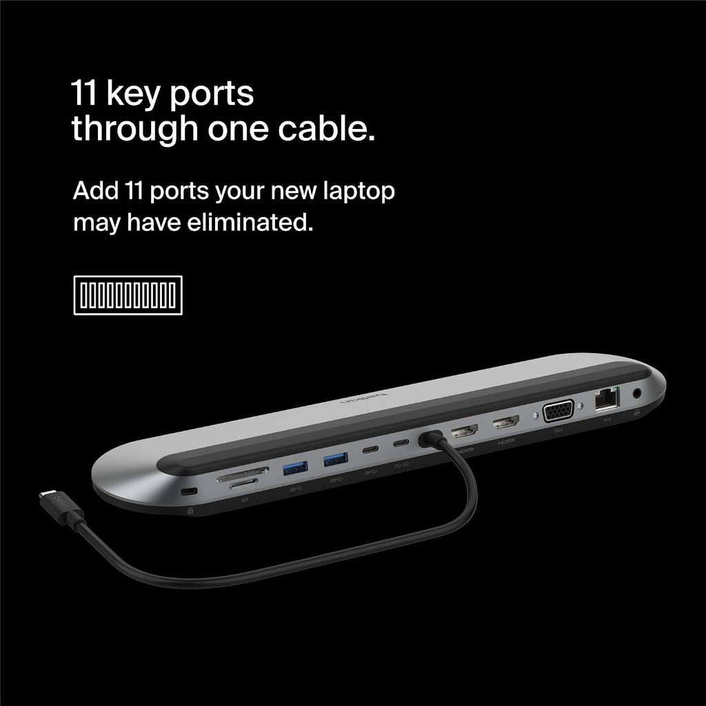Belkin Connect 11-in-1 Universal USB-C Pro Dock w/ 3-Monitor Support, Silicon Motion Technology - Works with Mac, Windows, and Chromebook - 100W PD w/ 10Gbps Transfer Speeds & 2.5Gbps Ethernet