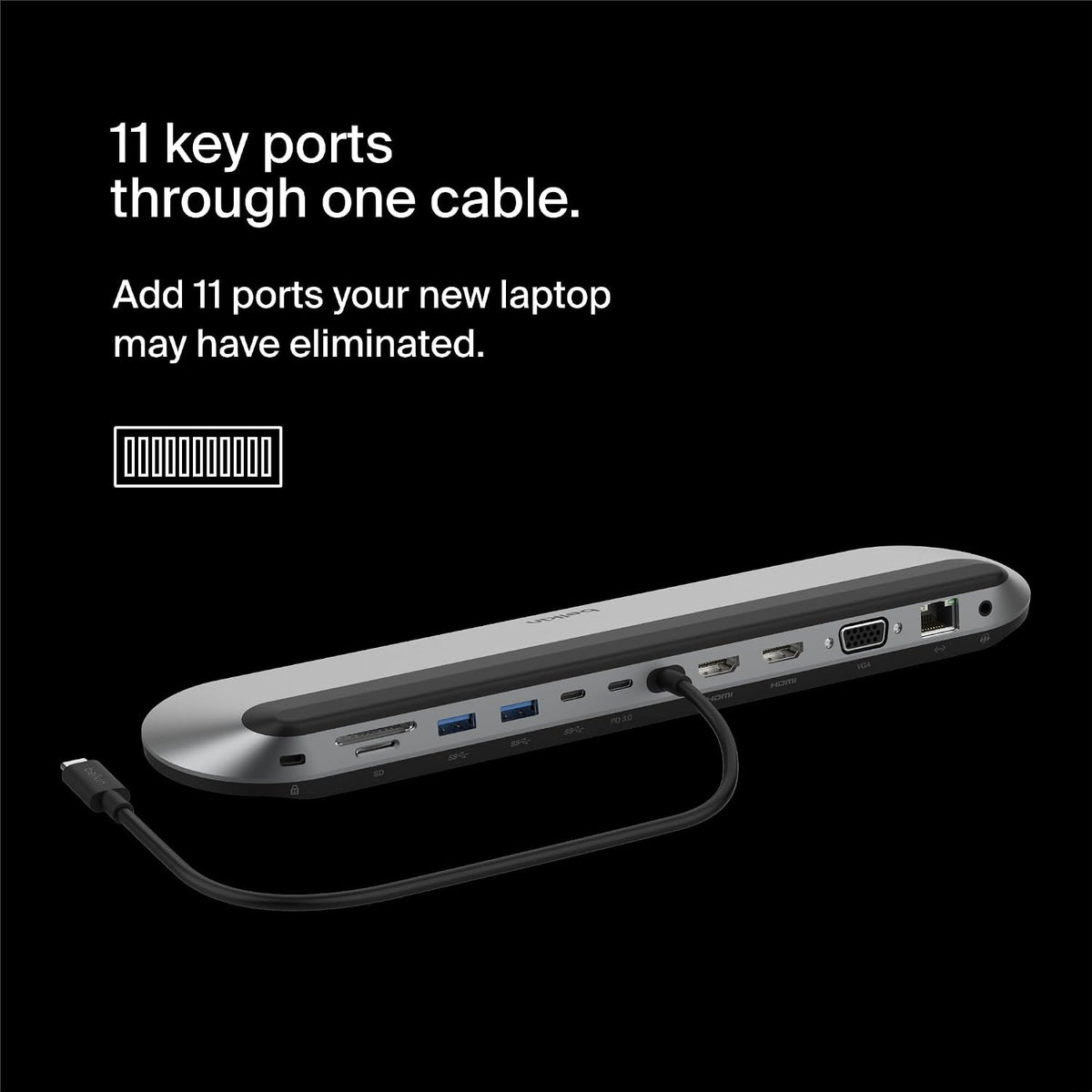 Belkin Connect 11-in-1 Universal USB-C Pro Dock w/ 3-Monitor Support, Silicon Motion Technology - Works with Mac, Windows, and Chromebook - 100W PD w/ 10Gbps Transfer Speeds & 2.5Gbps Ethernet