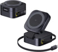 Baseus PicoGo W2 2-in-1 Qi2 Wireless Charging Station 15W with Retractable USB-C Cable — Grey