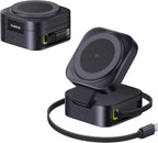 Baseus PicoGo W2 2-in-1 Qi2 Wireless Charging Station 15W with Retractable USB-C Cable — Grey