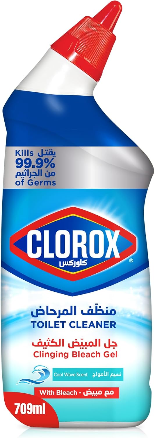 Clorox Toilet Cleaner Clinging Bleach Gel, 709ml, Cool Wave Scent, Kills 99.9% of Germs, with Bleach — front product image