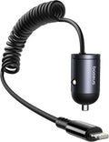 Baseus【1Port - Type C +30W Type L Coiled Cable】USB-C Car Phone Charger, Super Fast PD & QC 3.0 — Black