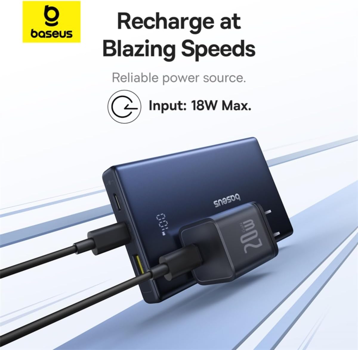 Baseus PicoGo 10000mAh Ultra Slim USB-C Power Bank with LED Display, 20W PD 3.0 & QC 4.0, 3 Outputs Portable Charger — 10,000mAh-20W — Black