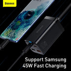 Baseus GaN3 Pro Desktop Fast Charger 2C+2U 65W EU Black(Include：Baseus Xiaobai series fast charging Cable Type-C to Type-C 100W(20V/5A) 1m Black） — Black