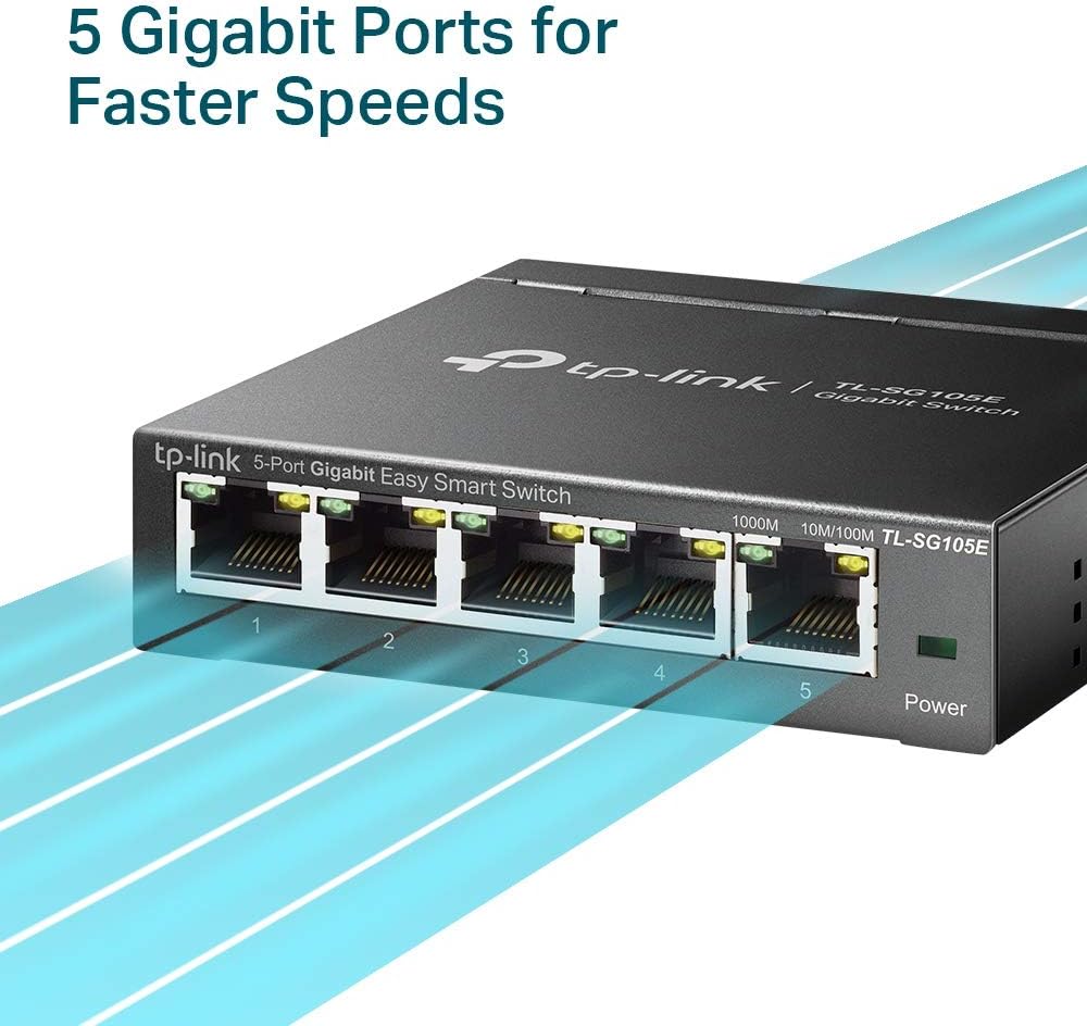 TP-Link TL-SG105E 5-Ports Gigabit Easy Smart Managed Netzwerk Switch(Plug-and-Play,Metallgehäuse, QoS, IGMP-Snooping,LAN Verteiler, zentrales Management, energieeffizient) schwarz metallic