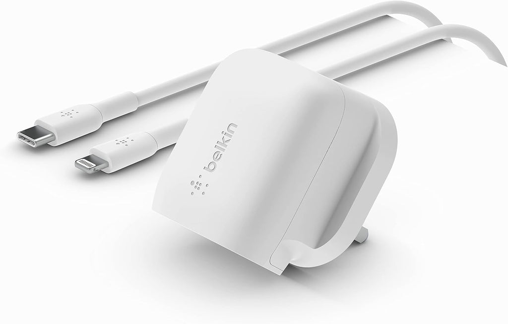 Belkin 20W USB-C Power Delivery Fast Wall Charger With Lightning Cable, Certified PD 3.1 PPS and Travel Sized Design for iPhone 14, Pro, Max, Mini, iPad, Galaxy, Pixel and More