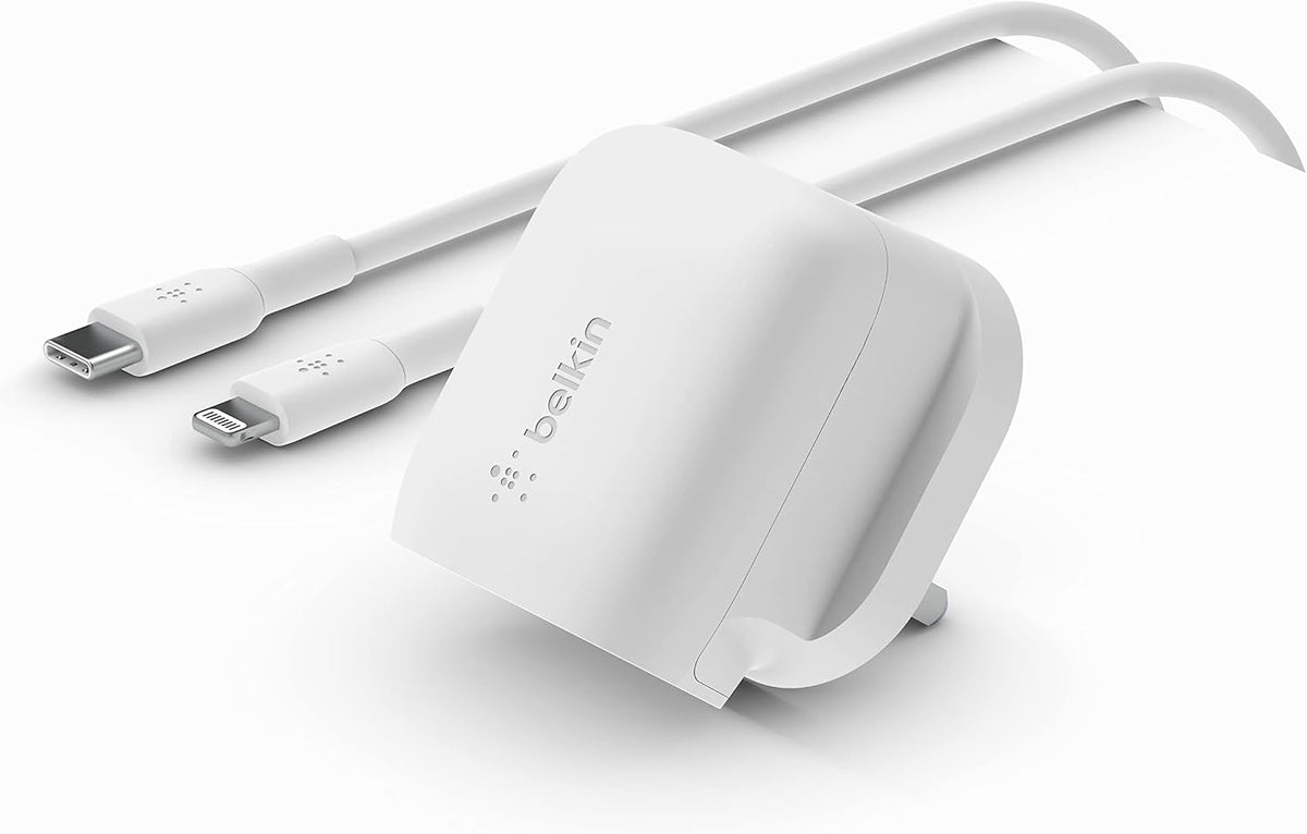 Belkin 20W USB-C Power Delivery Fast Wall Charger With Lightning Cable, Certified PD 3.1 PPS and Travel Sized Design for iPhone 14, Pro, Max, Mini, iPad, Galaxy, Pixel and More