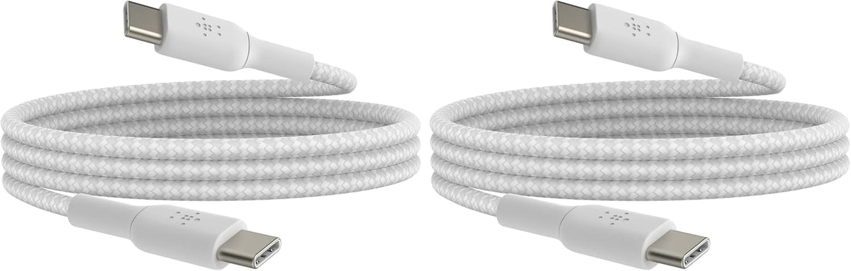 Belkin Fast Charge braided USB C to fast charger cable, USB type C charger cable fast charging for iPhone 15, Samsung Galaxy S23, Google Pixel, iPad, MacBook, Nintendo and more - 1m, White (Pack of 2)