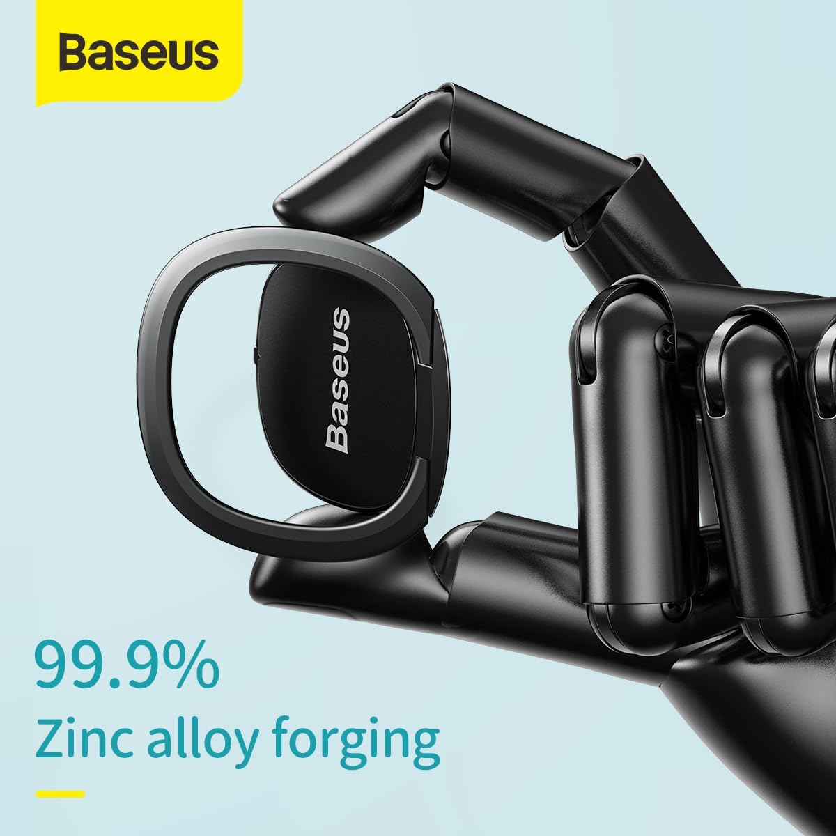 Baseus Cell Phone Ring Holder, 360 Degree Rotation Metal Finger Grip Adjustable Cellphone Stand for Magnetic Car Mount — Dark Grey