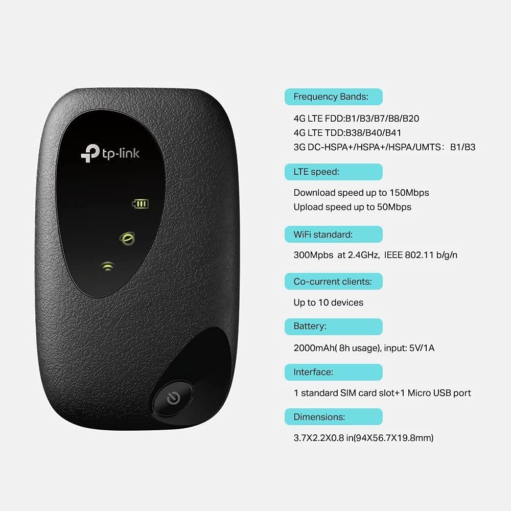 TP-Link M7000 4G+ MiFi, Portable Travel WiFi, Low Cost Unlocked LTE-Advanced Cat4 Mobile WiFi Hotspot Dongle, SIM Card Slot, High Global Compatibility, Easy App Management