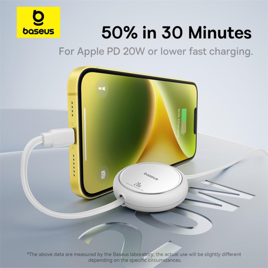 Baseus Free2Pull Retractable USB-C to Lightning Cable 20W — 1m — White