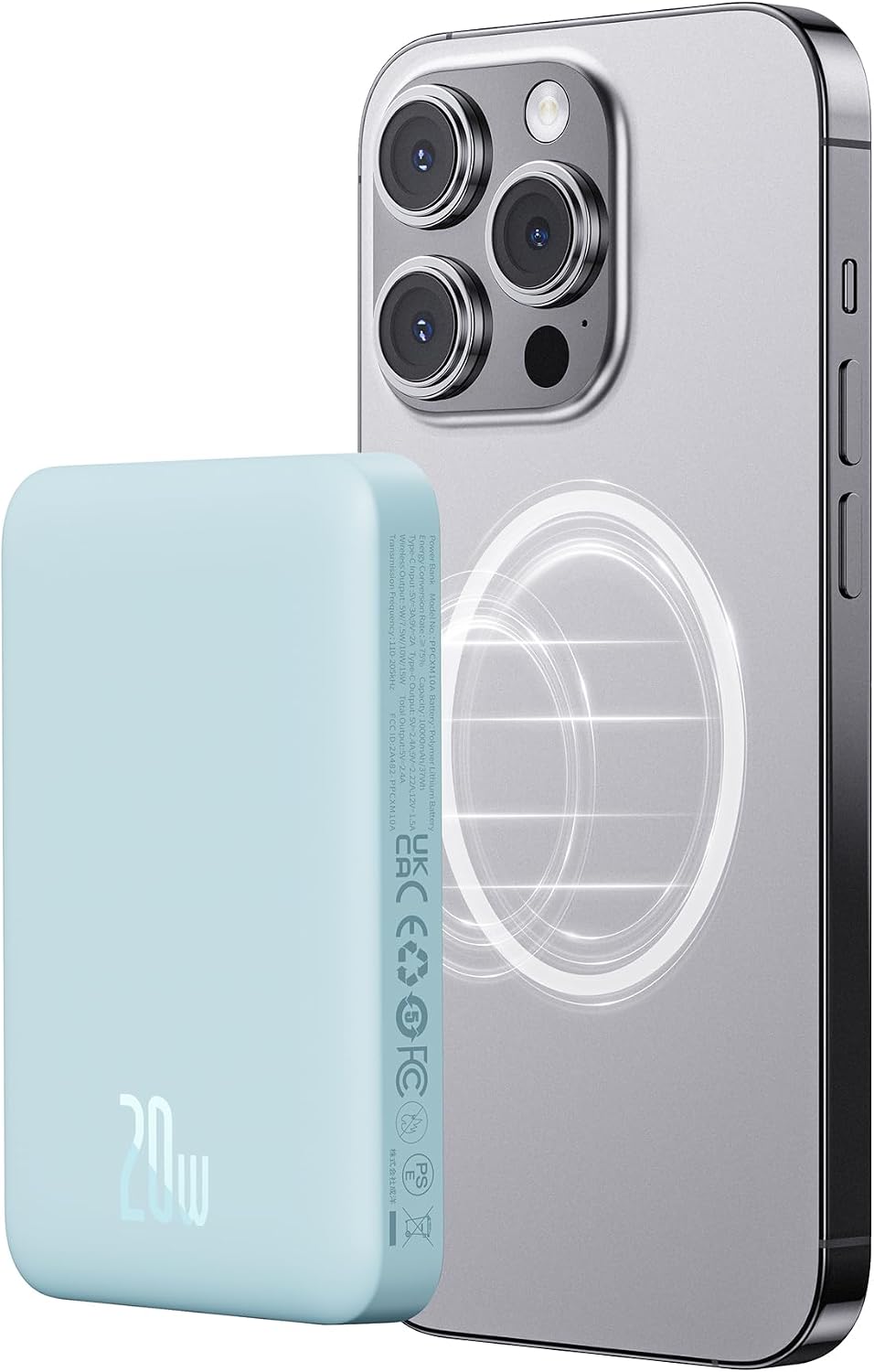 Baseus Magnetic 15W Wireless Portable Charger, 10000mAh Power Bank with 20W Type C Cable, MagSafe Battery Pack — 10000mAh-20W — Blue