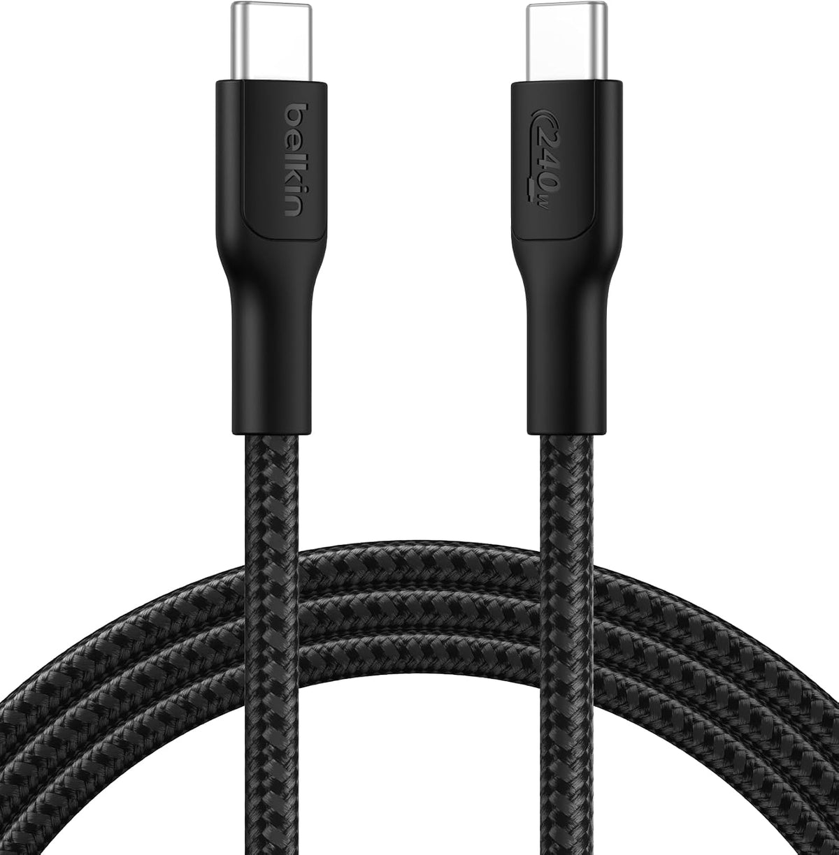 Belkin Eco Braided USB-C to USB-C Cable (2M, 240W) - Soft, Flexible Fast-Charging Cable, Type C Charger Cord for iPhone 16, Galaxy S25, Pixel 9, MacBook, iPad Pro, & More - Black (USB 2.0)