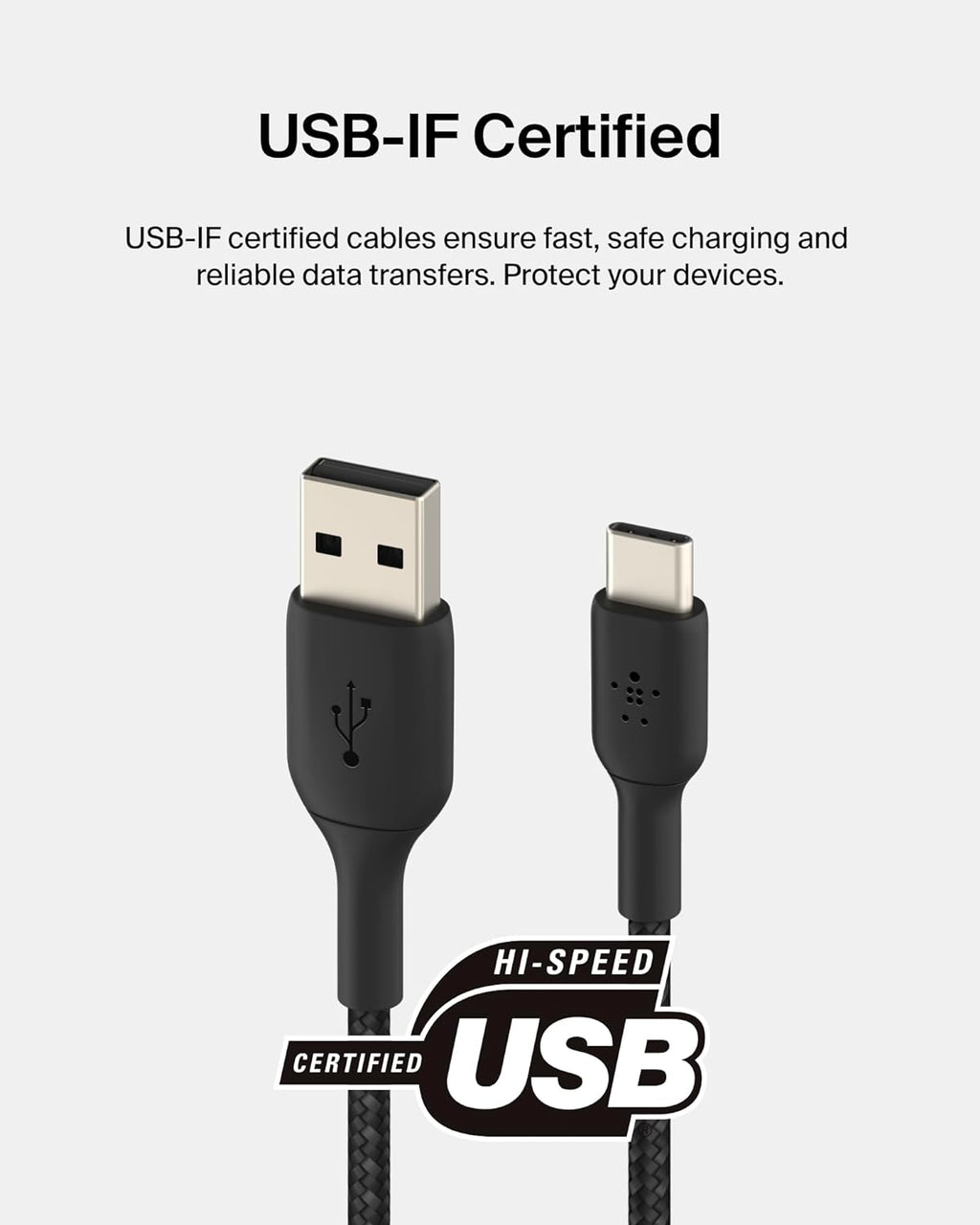 Belkin Fast Charge Braided USB C charger cable, USB-C to USB-A cable, USB type C charging cable for iPhone 15, Samsung Galaxy S23, Google Pixel, iPad, MacBook, Nintendo Switch and more - 1m, Black