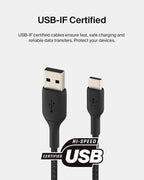 Belkin Fast Charge Braided USB C charger cable, USB-C to USB-A cable, USB type C charging cable for iPhone 15, Samsung Galaxy S23, Google Pixel, iPad, MacBook, Nintendo Switch and more - 1m, Black