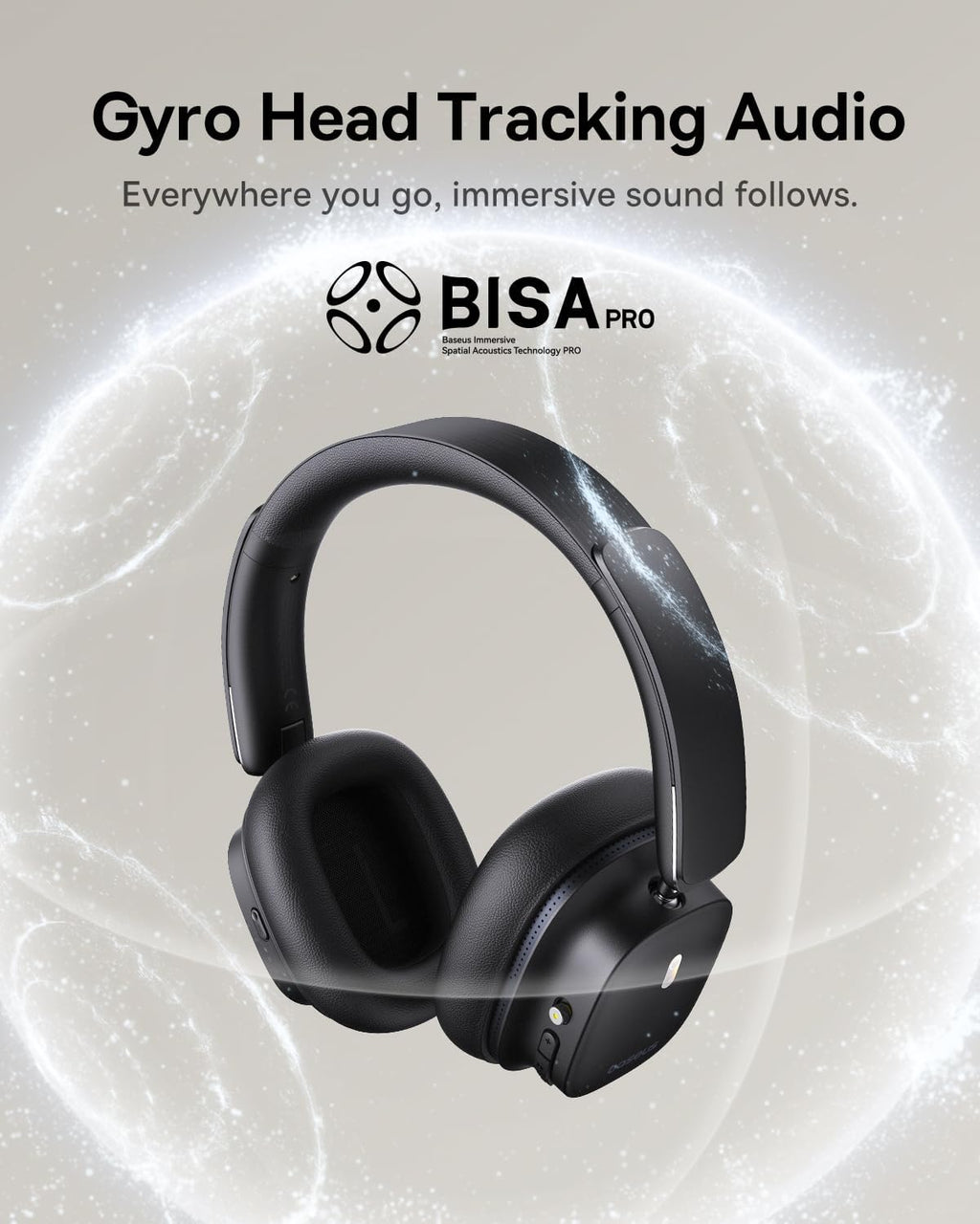 Baseus Bowie 30 Max Active Noise Cancelling Headphones, Head Tracking Spatial Audio, LDAC Hi-Res Wireless Sound, 65H Playtime, Comfort Fit, Clear Calls, App Control — Black