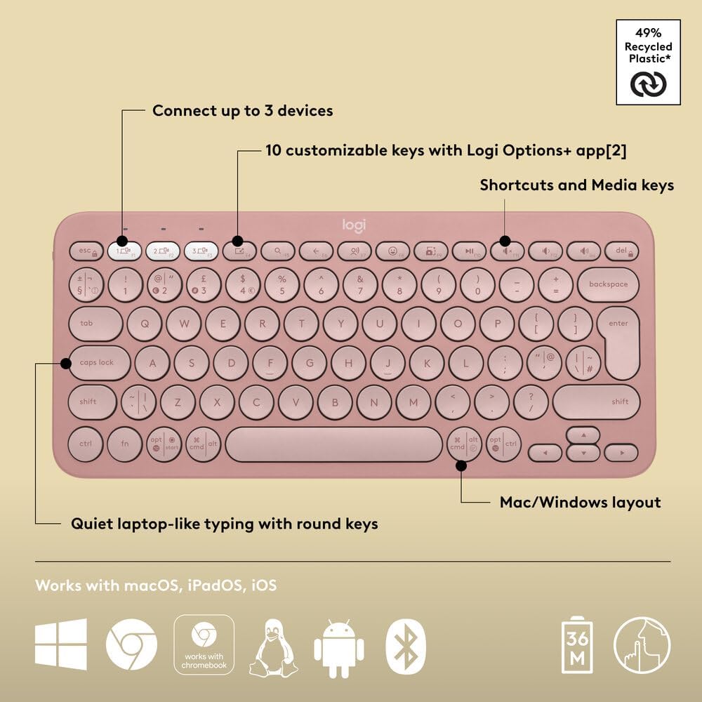 Logitech K380S Keyboard — Rose
