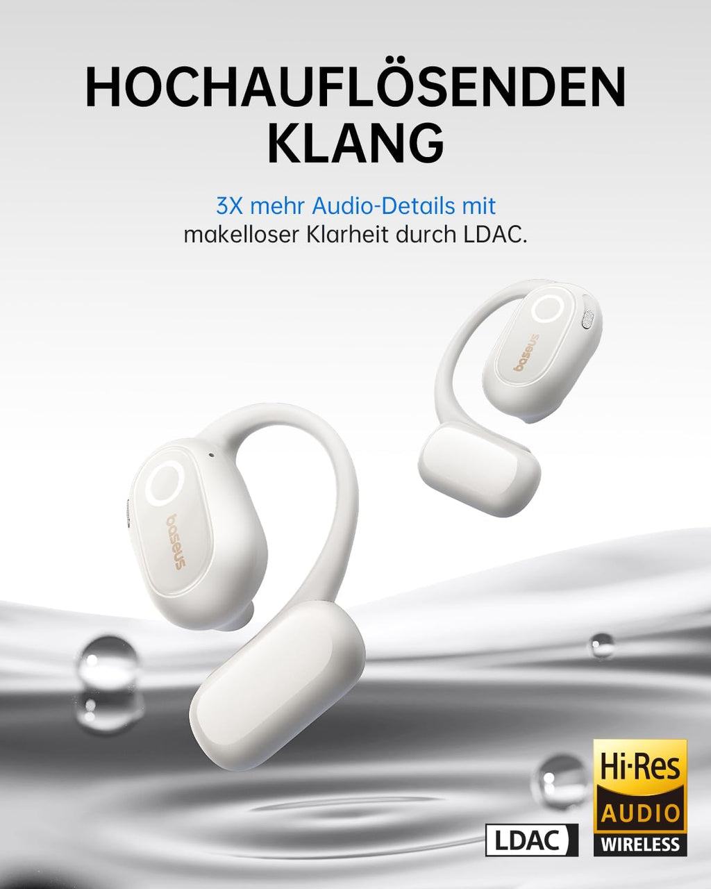Baseus Bowie MF1 Open-Ear Headphones Bluetooth, Directional Acoustics, Powerful Bass, Ultralight, IPX4 Waterproof, ENC Microphones — White