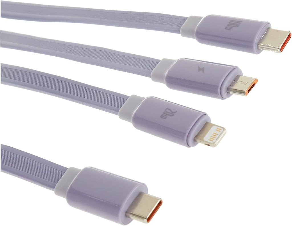 Baseus 100W 3-In-1 Type C to Lightning, USB C and Micro Charging Cable, 1.7 Meter Length, Purple — 1.7m — Purple