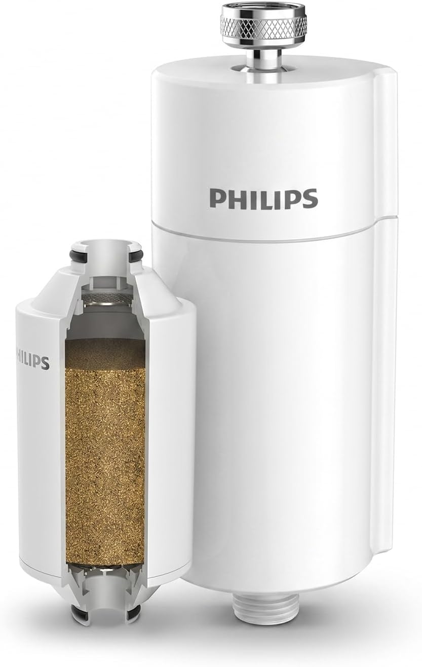 Philips Water AWP1775 - In-Line Shower Filter - Reduces Chlorine by up to 99 Percent I Easy to Install I Fits all UK and Eire Shower hoses and taps I HIGH WATER FLOW I CONVENIENT AND EASY I White — White