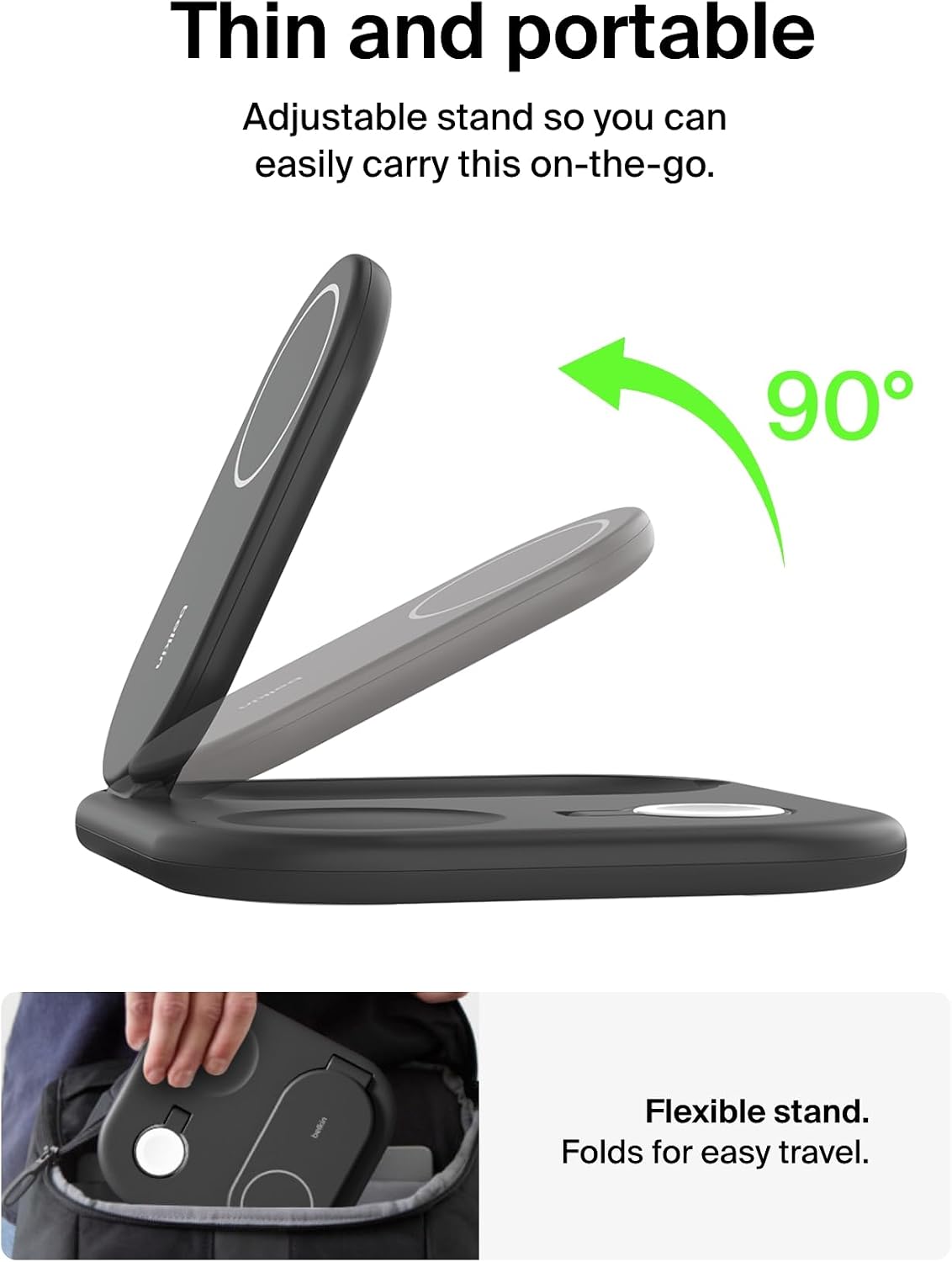 Belkin BoostCharge 3 in 1 Foldable Charging Station with Qi2, 15W - Black