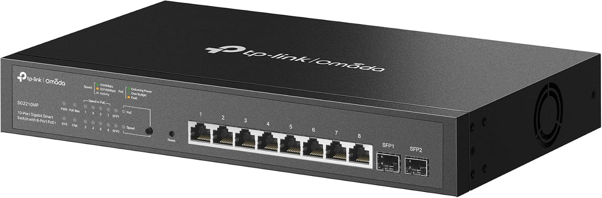 TP-Link TL-SG2210MP | Jetstream 10 Port Gigabit Smart Managed PoE switch | 8 PoE+ Ports @ 150W, 2 SFP Slots | Support Omada SDN | PoE Recovery | IPv6 | Static Routing | 5 Year Manufacturer Warranty