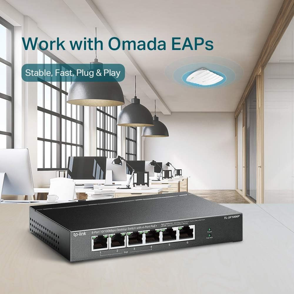 TP-Link TL-SF1006P 6-Port 10/100Mbps Desktop Switch with 4 PoE+ Ports @67W, Plug & Play, Sturdy Metal with Shielded Ports, Limited Lifetime Protection, Extend Mode, Priority Mode