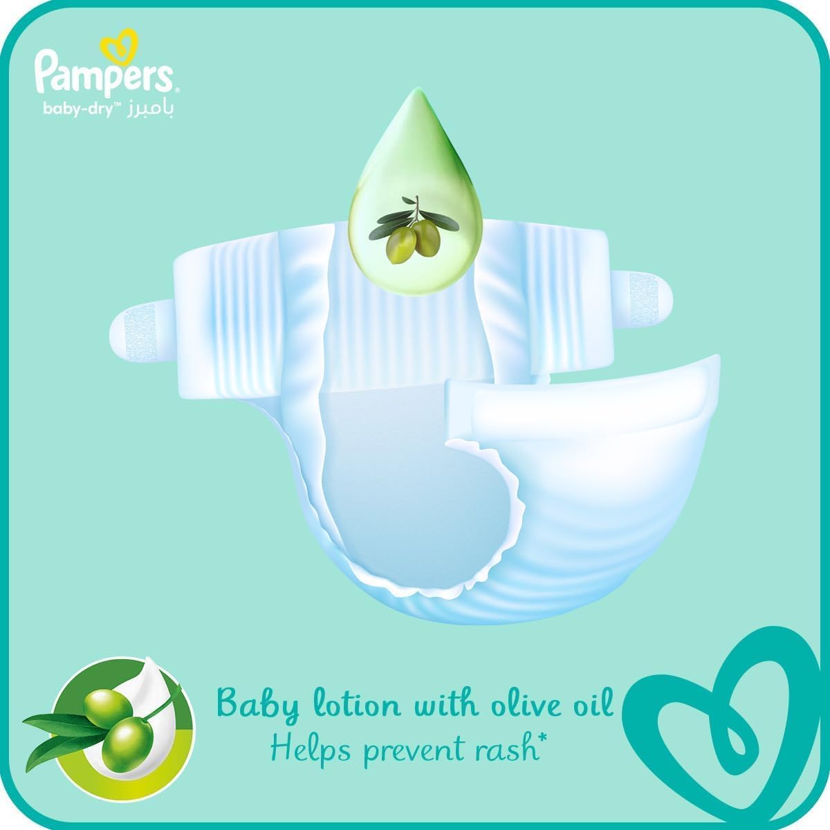 Pampers Baby Dry Taped Diapers, Size 4, 9-18 kg, Baby Lotion with Olive Oil, 104 Diapers
