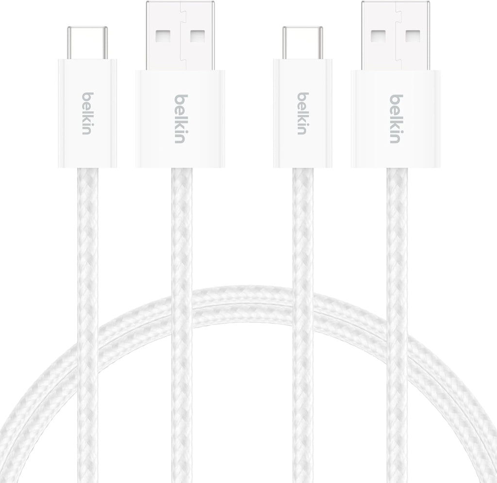 Belkin 2-Pack Braided USB-A to USB-C Cable 5ft, 15W - Soft, Flexible Fast-Charging Cable, Type C Charger Cord for iPhone 17 & 16 Series, Galaxy S25, Pixel 10, iPad Pro, & More - White