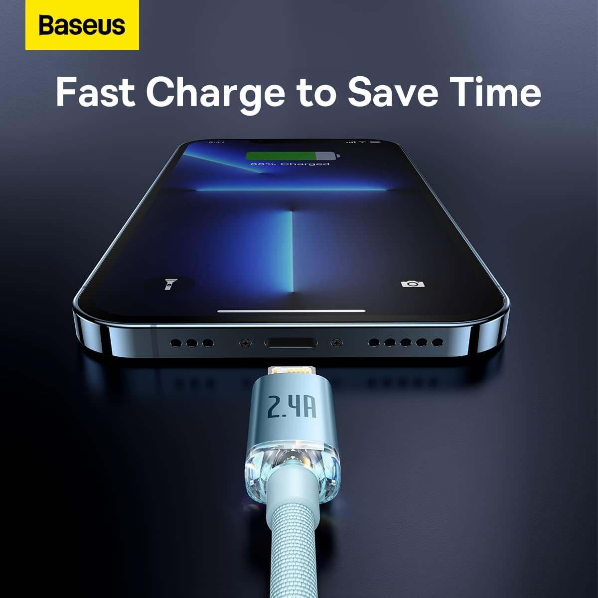 Baseus Crystal Shine USB-A to Lightning Cable 2.4A — 1.2m — Sky Blue